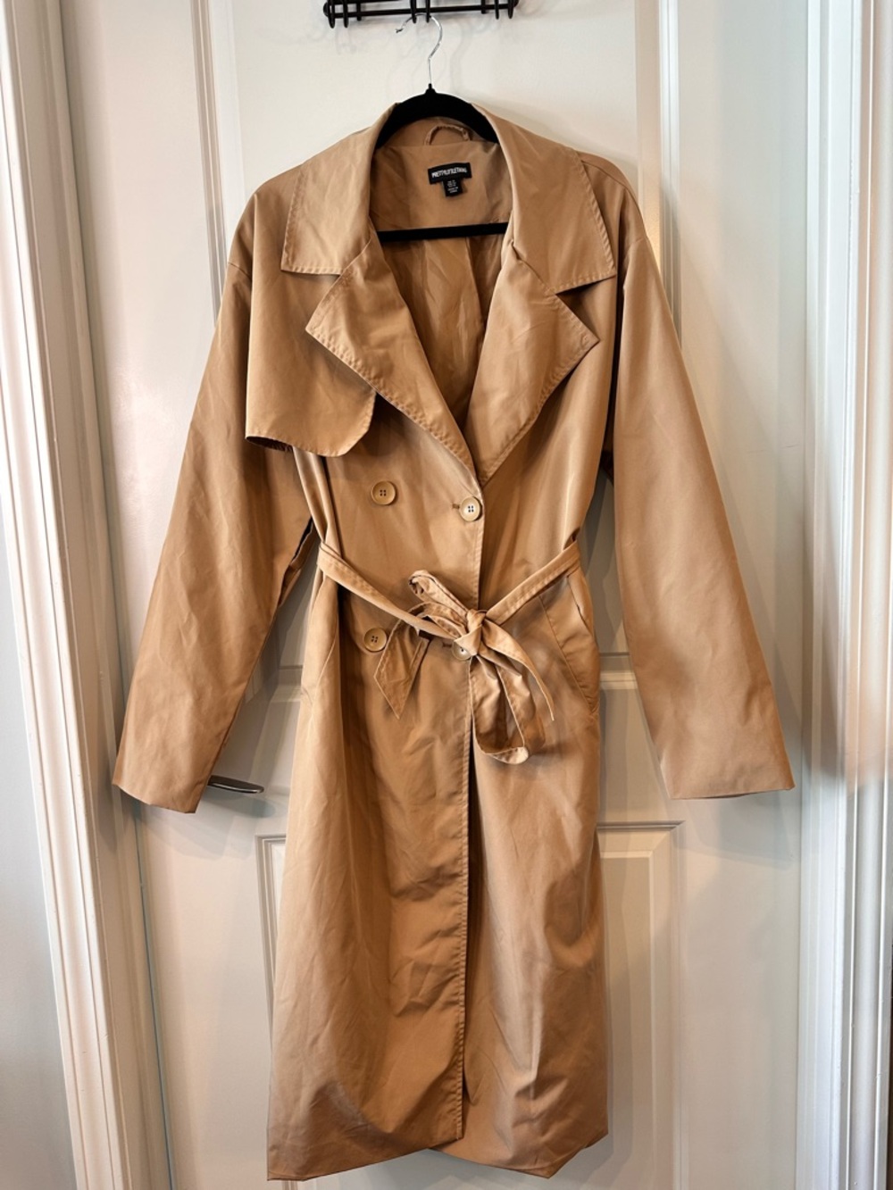 PrettyLittleThing Camel Double-Breasted Belted Trench Coat - Size 10